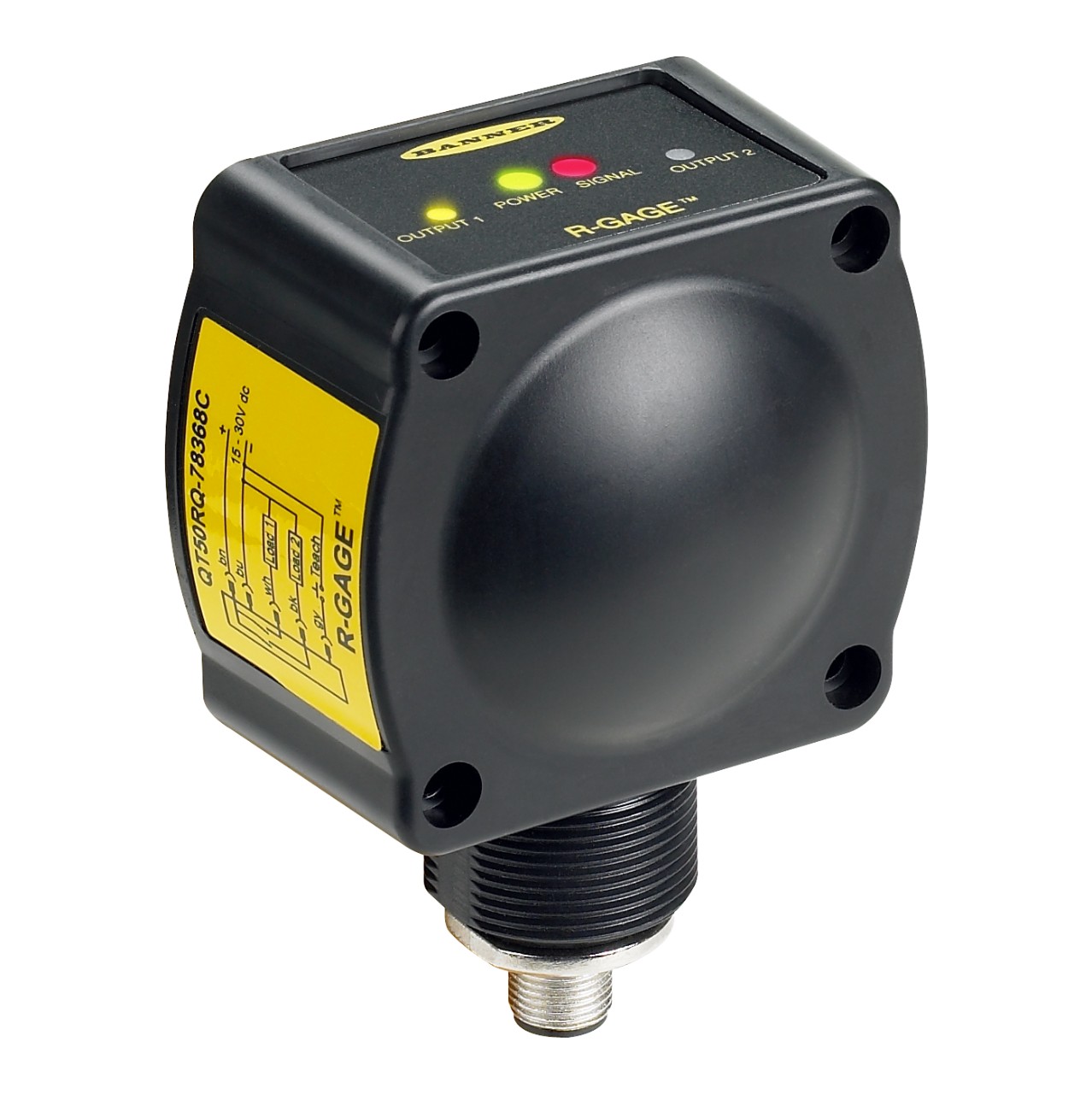 This R-GAGE QT50R-AFH Radar Sensor can be set up to detect obstructions within a specified distance range, ignoring any objects in the background.