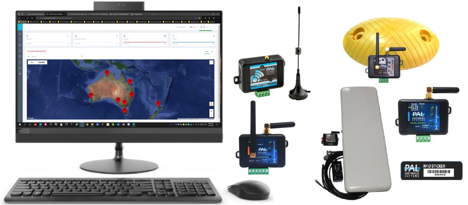 PalGate collection- specialised computer program and a variety of receivers allow you to control automated doors and gates with your mobile device.